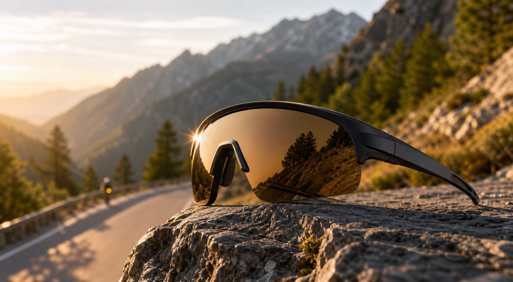 Lunettes RIDGEWAY polarisées sport UV400 sur route de montagne